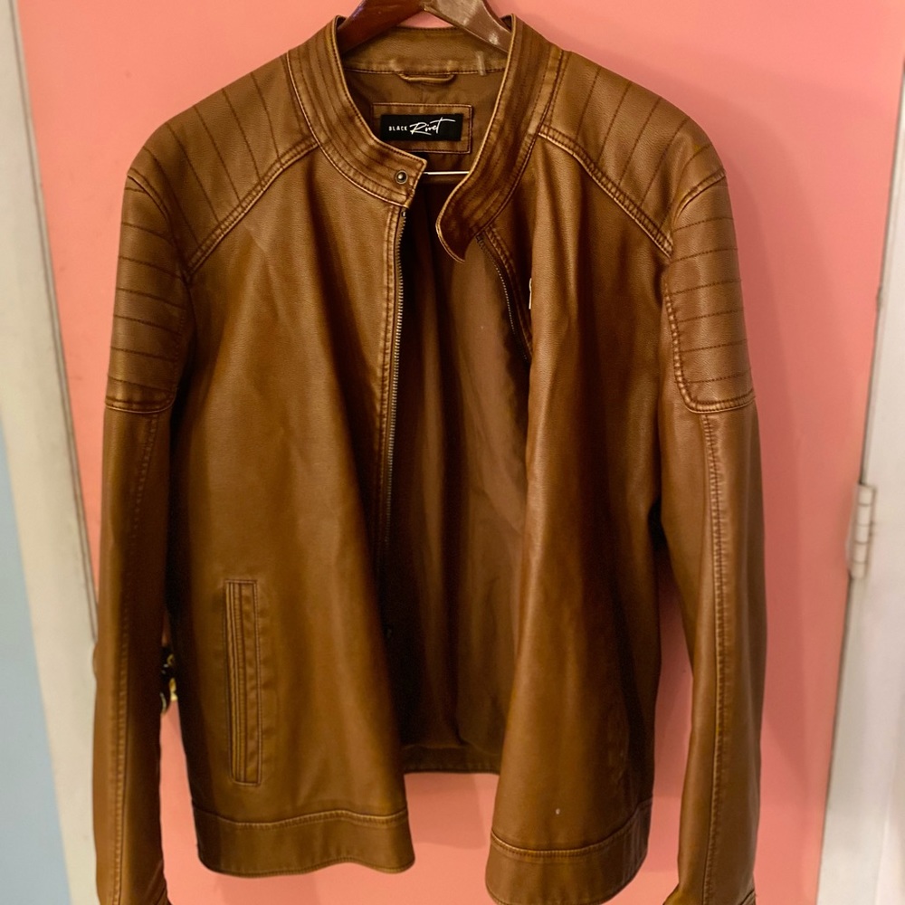 Black Rivet Faux Brown Leather Motorcycle Jacket Gem